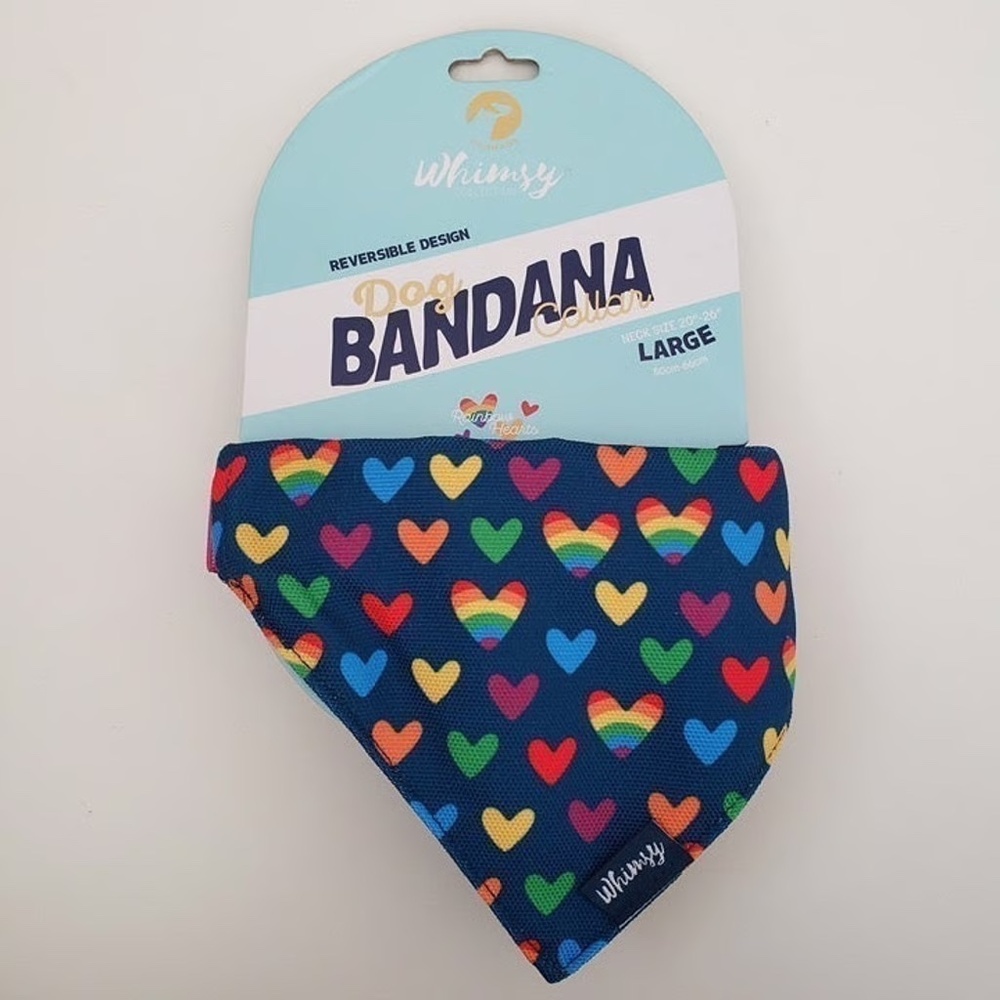 Doghaus Whimsy Collection Rainbow Hearts Reversible Dog Bandana Collar Large